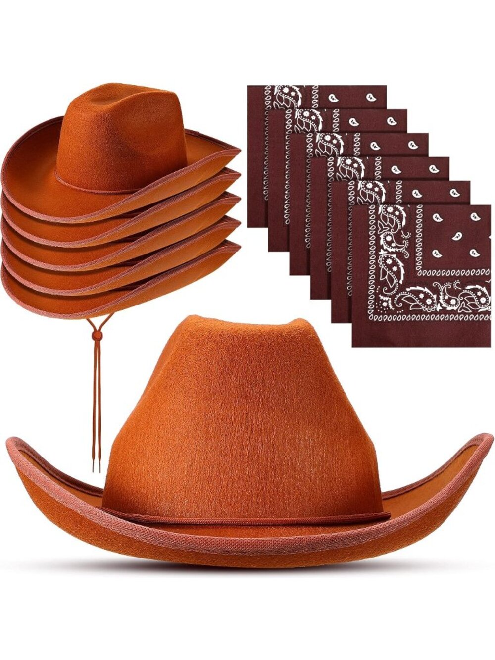 Men's Bronze Bandanas Bulk Adjustable Felt Western Cowboy Cowgirl Hat 12 Pcs